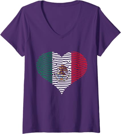 Women's Mexican Flag Heart DNA Bandera V-Neck T-Shirt