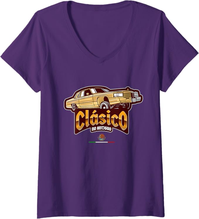 Women's Clásico No Antiguo Lowrider Mexican Chicano Hombre V-Neck Women T-Shirt - Vintage Style