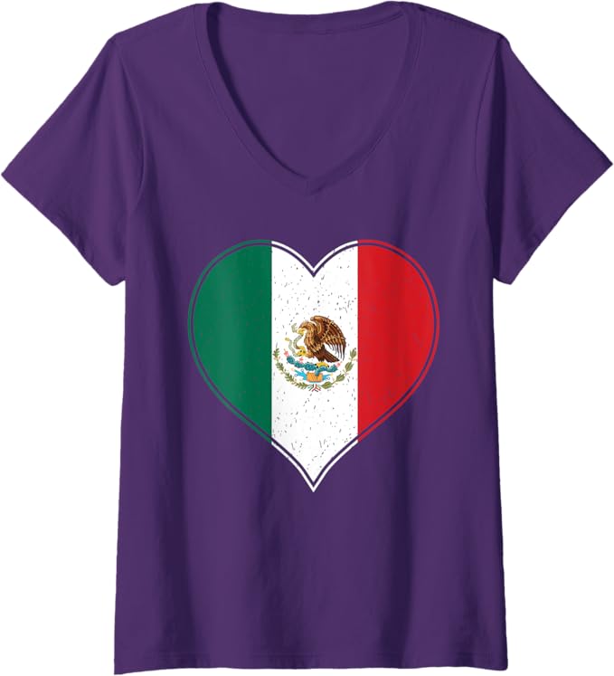Women's Corazon Mexicano Mexican Flag V-Neck Women T-Shirt - Camiseta de Bandera de México