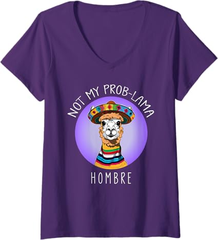 Funny Latina Mujer 'Not My Prob Lama' V-Neck T-Shirt for Women