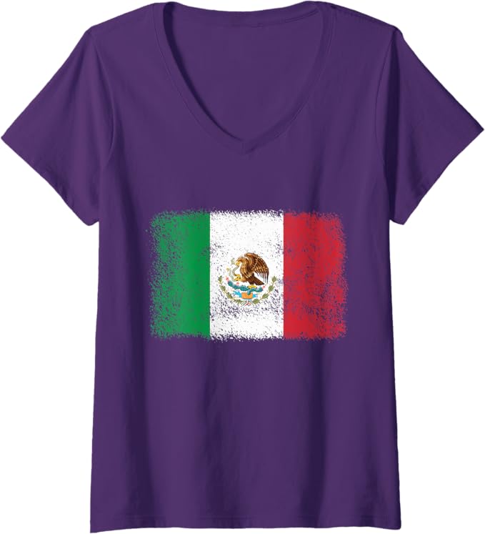 Women's Retro Mexico Flag V-Neck Women T-Shirt – Mexican Bandera Pride Camiseta