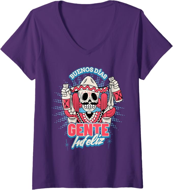 Funny Women's Buenos Dias Gente Infeliz Chicano Mexican V-Neck Women T-Shirt