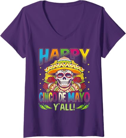 Women's Mexican Cinco De Mayo Party V-Neck T-Shirt - Happy Cinco De Mayo Y'All