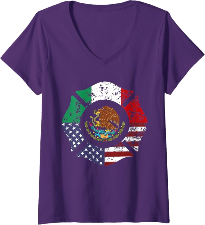 Women's USA Mexico Flag Escudo Nacional de México V-Neck Women T-Shirt