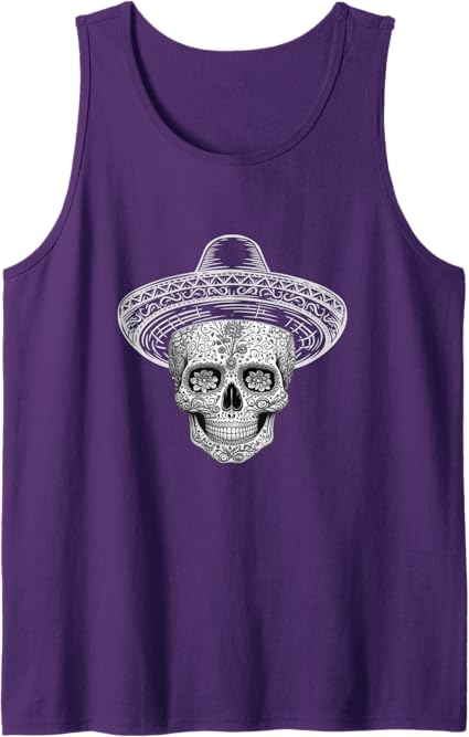Mexican Sugar Skull Sombrero Men Tank Top | Día de los Muertos Calaveras T-Shirt