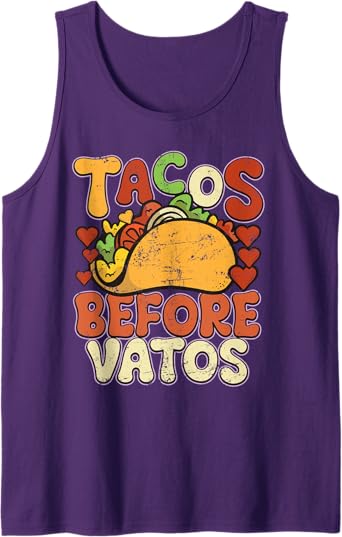 Tacos Before Vatos Funny Vintage Mexican Chicano Tank Top - Retro Style Shirt for Men
