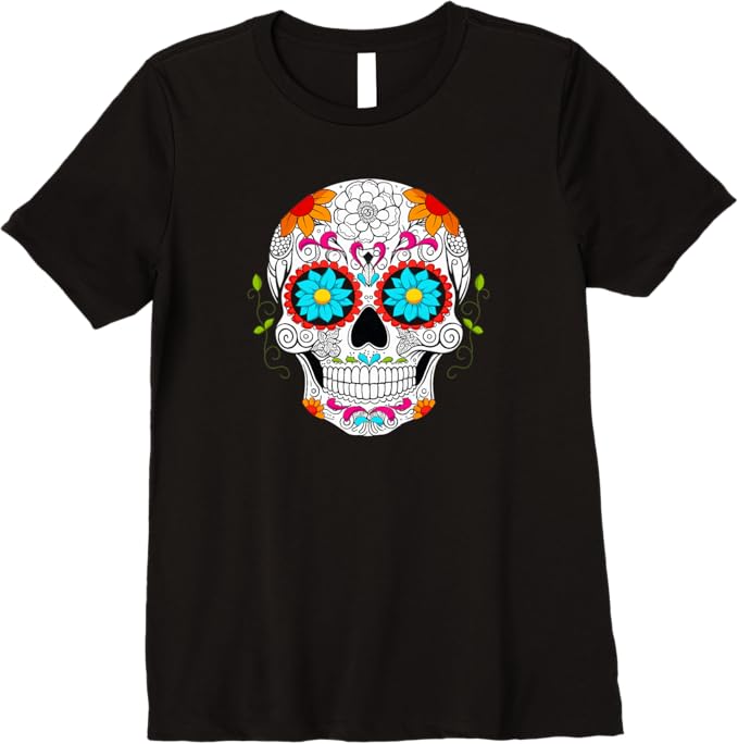 Premium Colorful Calaveras De Azucar Women T-Shirt for Día De Los Muertos - Mexican Sugar Skull Design