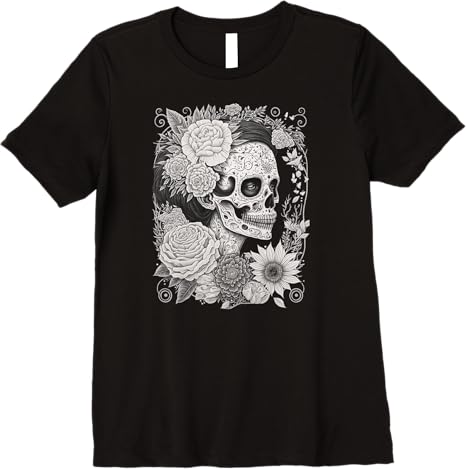 Premium Catrina Sugar Skull Women T-Shirt – Día de los Muertos Calaveras Design from Mexico