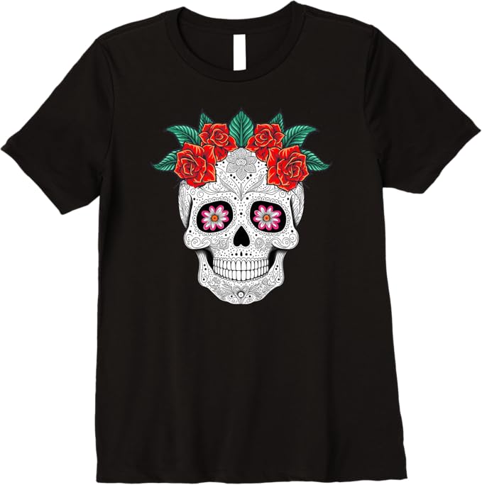 Day of the Dead Skull with Flowers - Mexican Holiday Premium Women T-Shirt