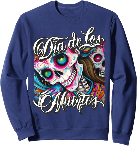 Colorful Día de los Muertos Catrina Skull Sweatshirt – Mexican Calaveras Design