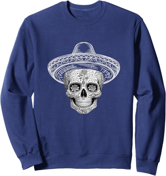 Mexican Sugar Skull Sombrero Sweatshirt – Day of the Dead Calaveras Design