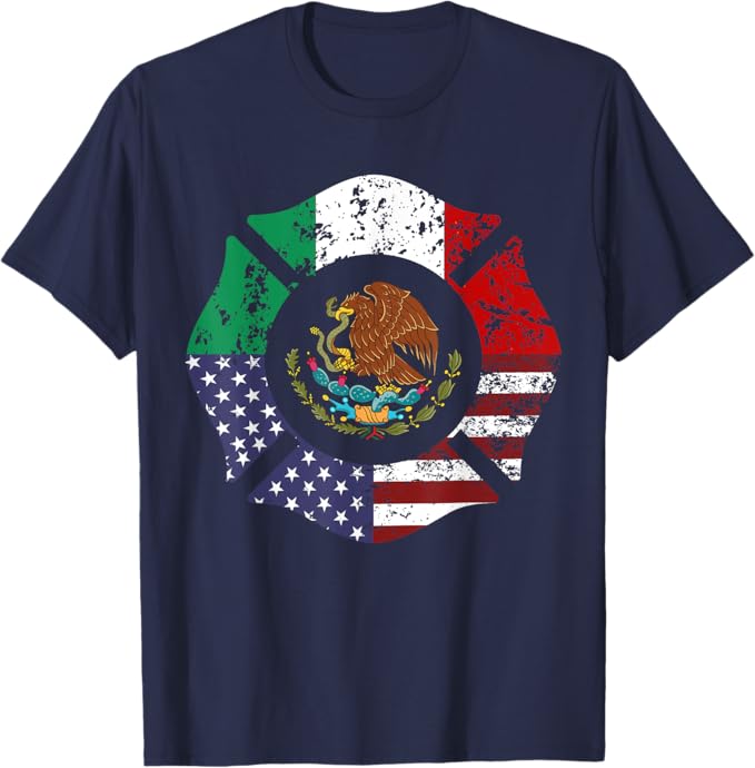 USA & Mexico Flag Men T-Shirt - American & Mexican Escudo Nacional Design