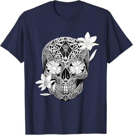 Flower Sugar Skull Men T-Shirt - Mexico Día de los Muertos Design