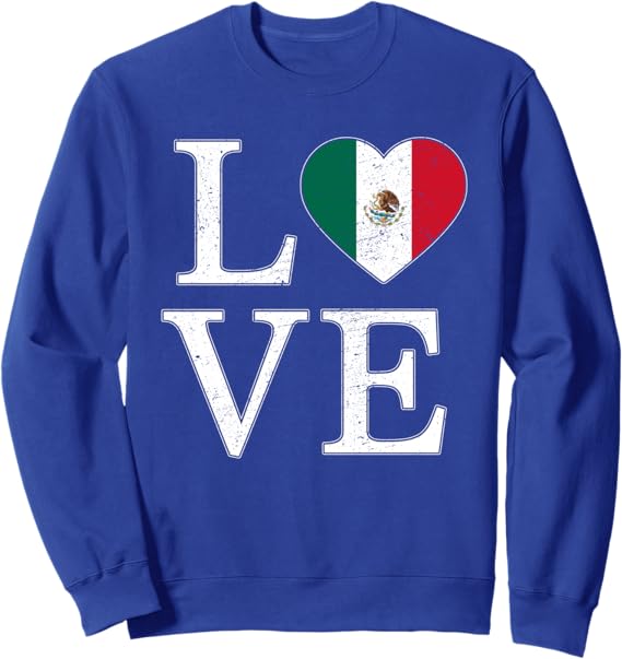 Vintage Mexico Love Sweatshirt with Mexican Flag Heart - Unisex Design