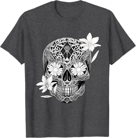 Flower Sugar Skull Men T-Shirt - Mexico Día de los Muertos Design