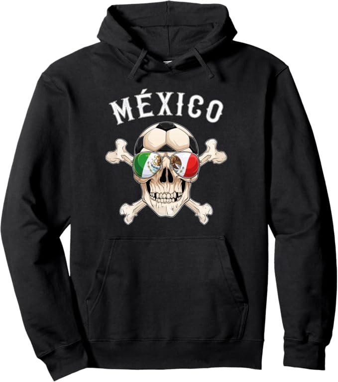 Mexico Pirate Soccer Fan Skull With Mexican Flag Pullover Hoodie - Mexican Pride Apparel