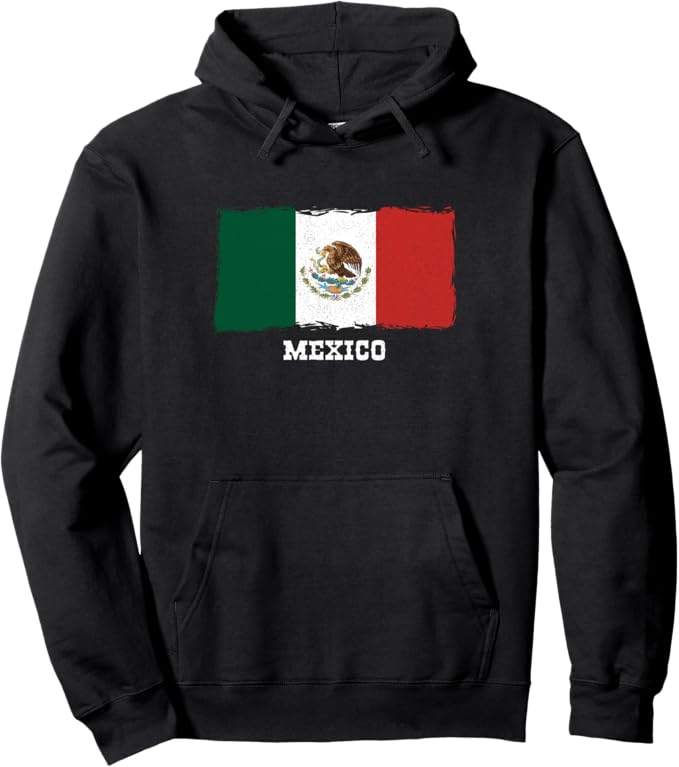 Vintage Mexico Flag Pullover Hoodie - Retro Bandera Mexicana Design