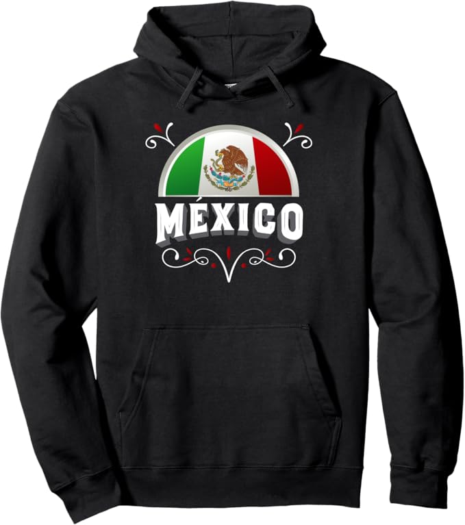 Mexico Bandera Pullover Hoodie - Mexican Flag with Mexico Lettering Design