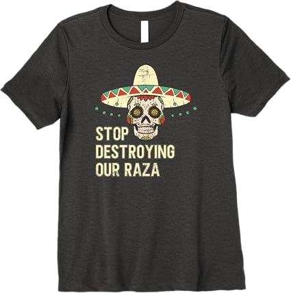 Stop Destroying Our Raza Mexican Chicano Skull Hombre Premium Women T-Shirt – Bold, High-Quality Design