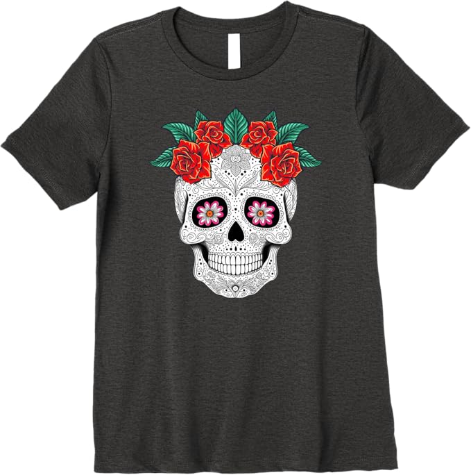 Day of the Dead Skull with Flowers - Mexican Holiday Premium Women T-Shirt