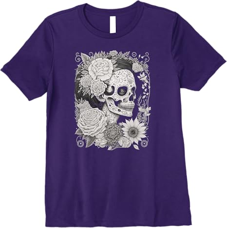 Premium Catrina Sugar Skull Women T-Shirt – Día de los Muertos Calaveras Design from Mexico