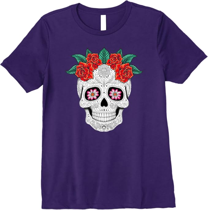 Day of the Dead Skull with Flowers - Mexican Holiday Premium Women T-Shirt