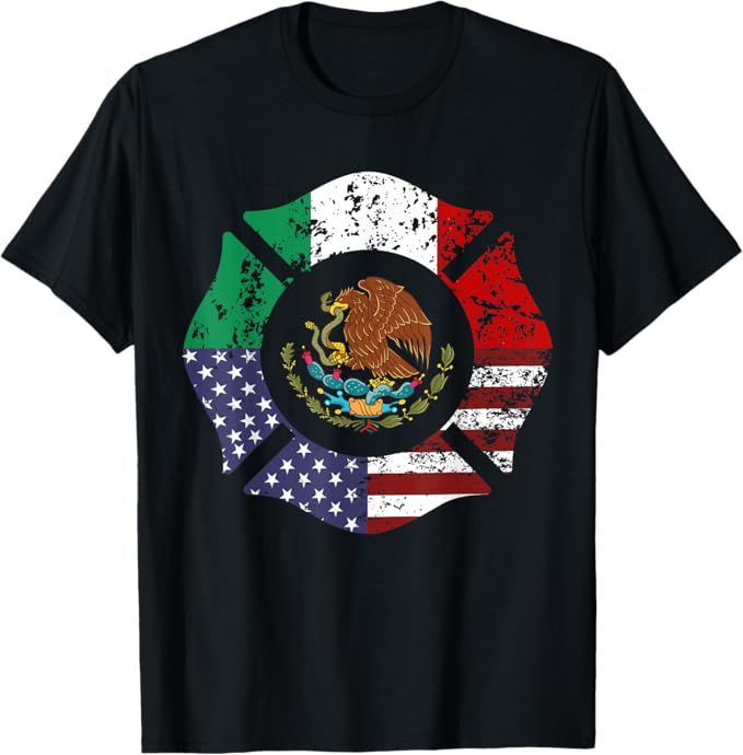 USA & Mexico Flag Men T-Shirt - American & Mexican Escudo Nacional Design
