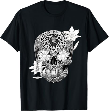 Flower Sugar Skull Men T-Shirt - Mexico Día de los Muertos Design