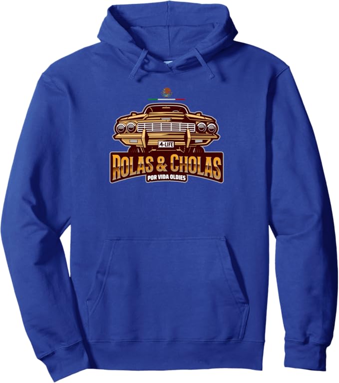 Rolas & Cholas Por Vida Oldies Mexican Lowrider Hombre Pullover Hoodie - Vintage Chicano Style