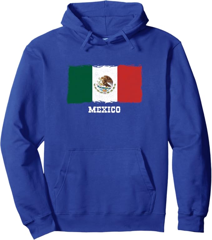 Vintage Mexico Flag Pullover Hoodie - Retro Bandera Mexicana Design