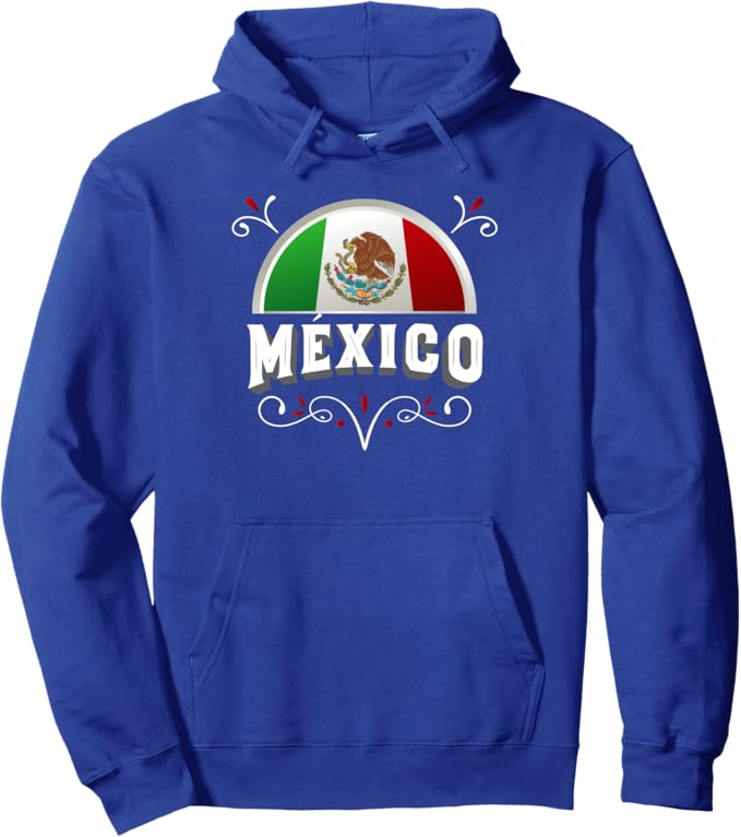 Mexico Bandera Pullover Hoodie - Mexican Flag with Mexico Lettering Design