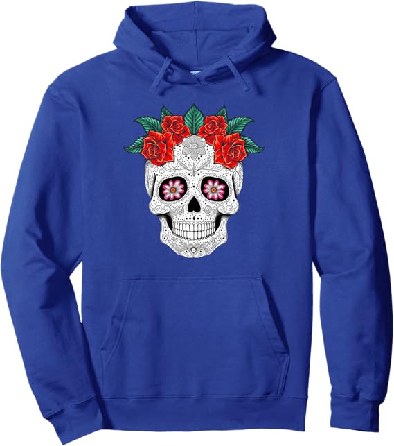 Day of the Dead Skull with Flowers Mexican Holiday Pullover Hoodie
