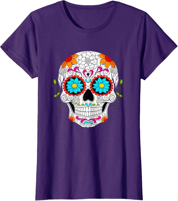 Colorful Calaveras de Azúcar Mexican Día de los Muertos Women T-Shirt