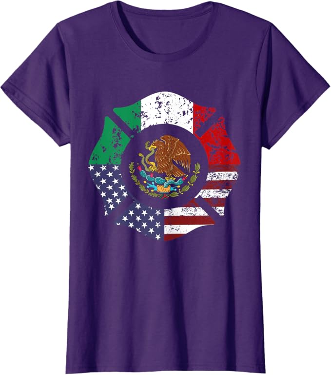 USA & Mexico Flag Women T-Shirt - American & Mexican Escudo Nacional Design