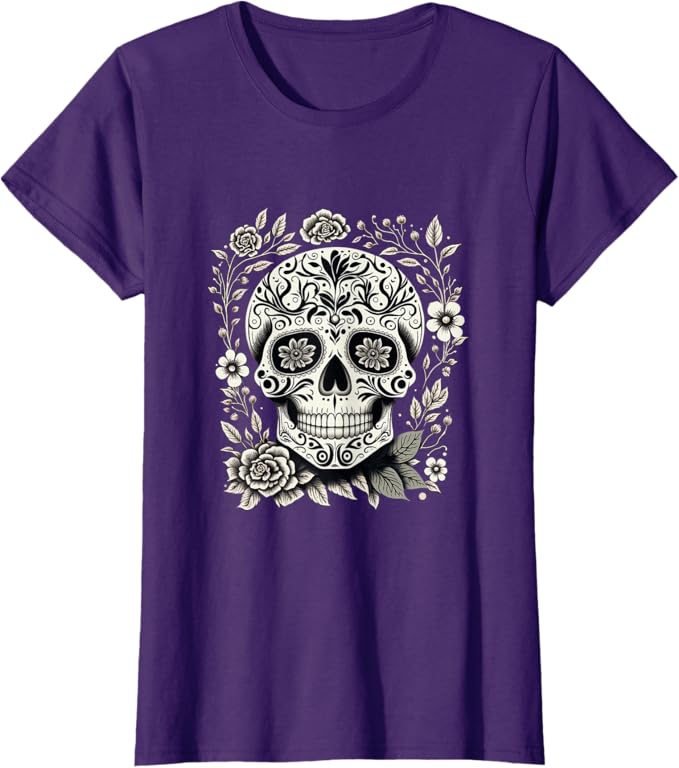 Mexico Holiday Día de los Muertos Sugar Skull Women T-Shirt – Day of the Dead Apparel