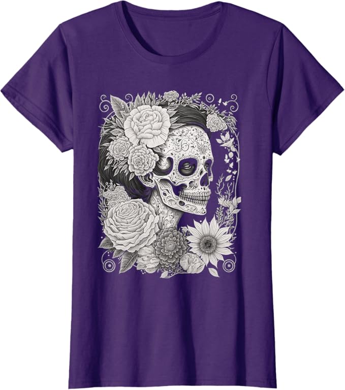 Catrina Sugar Skull Dia de los Muertos Women T-Shirt – Mexican Calaveras Design