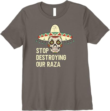 Stop Destroying Our Raza Mexican Chicano Skull Hombre Premium Women T-Shirt – Bold, High-Quality Design