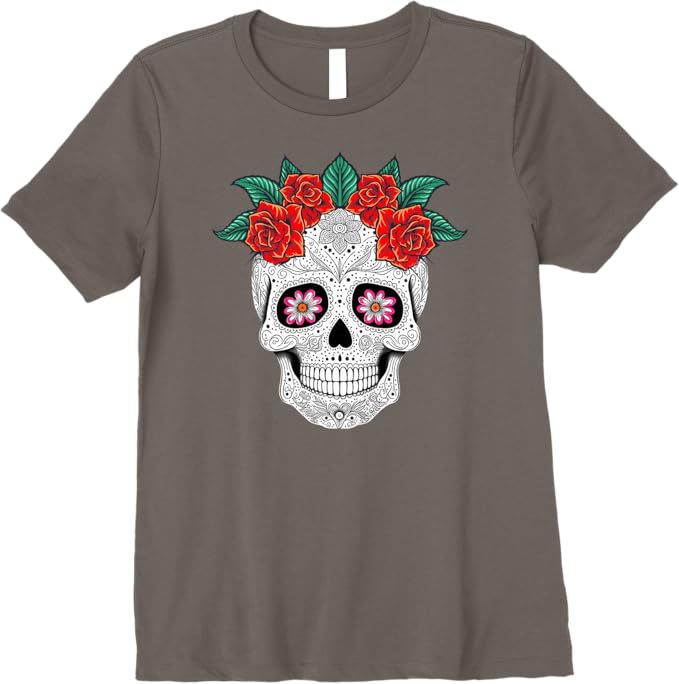 Day of the Dead Skull with Flowers - Mexican Holiday Premium Women T-Shirt