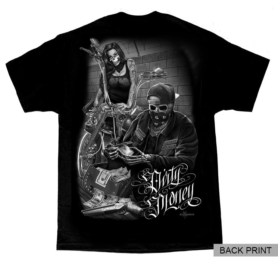 BACKPRINTED- ROD -Bonnie & Clyde Dirty Money Men's Tee