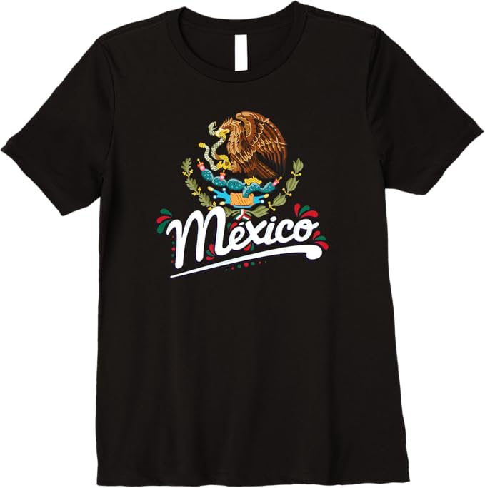 Mexican Flag Women T-Shirt - Coat of Arms with Mexico Lettering Premium Apparel