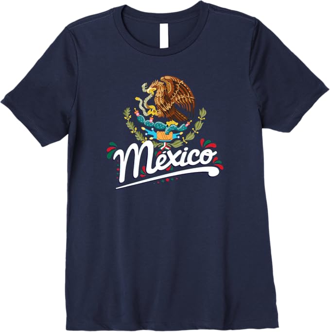 Mexican Flag Women T-Shirt - Coat of Arms with Mexico Lettering Premium Apparel