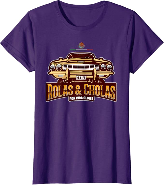 Rolas & Cholas Por Vida Mexican Lowrider T-Shirt for Women - Vintage Oldies Hip Hop Style
