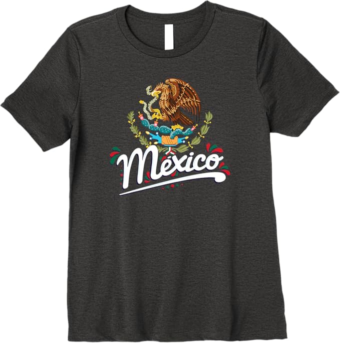 Mexican Flag Women T-Shirt - Coat of Arms with Mexico Lettering Premium Apparel