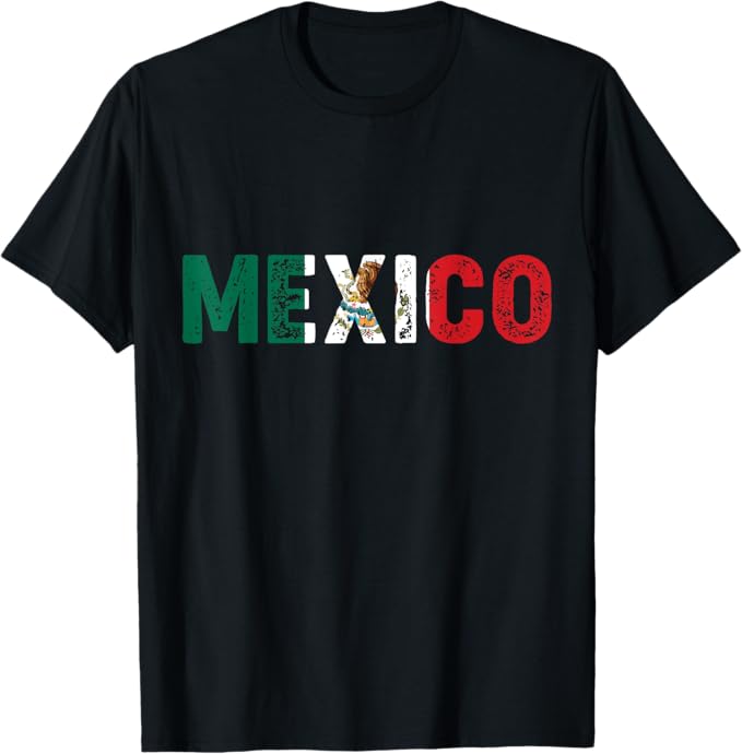Vintage Mexico Flag Men T-Shirt - Mexico Letters Design with Bandera Mexicana