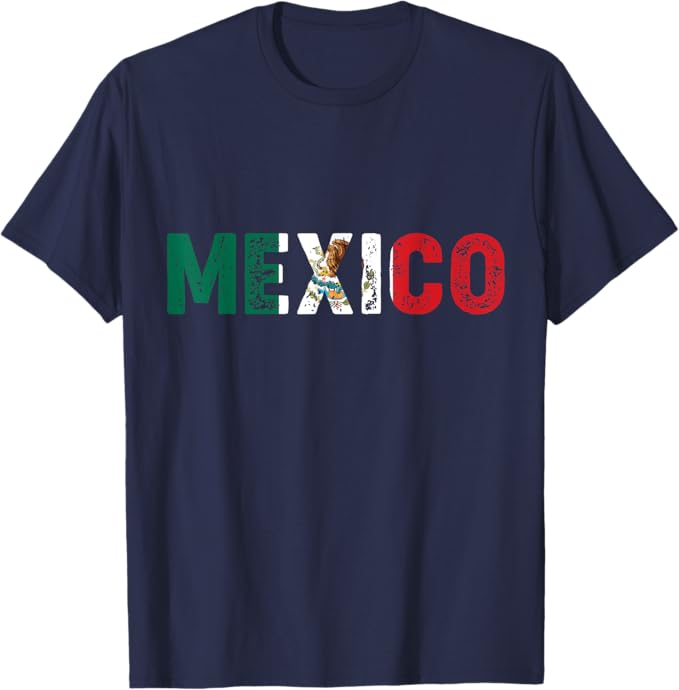 Vintage Mexico Flag Men T-Shirt - Mexico Letters Design with Bandera Mexicana