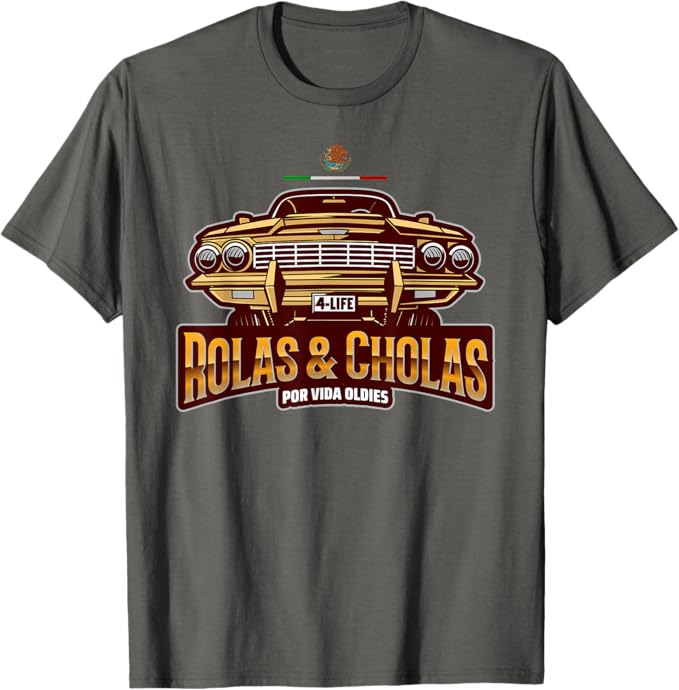 Rolas & Cholas Por Vida Mexican Lowrider T-Shirt for Men - Vintage Oldies Hip Hop Style