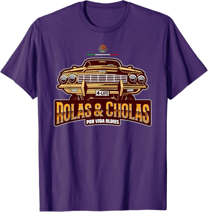 Rolas & Cholas Por Vida Mexican Lowrider T-Shirt for Men - Vintage Oldies Hip Hop Style