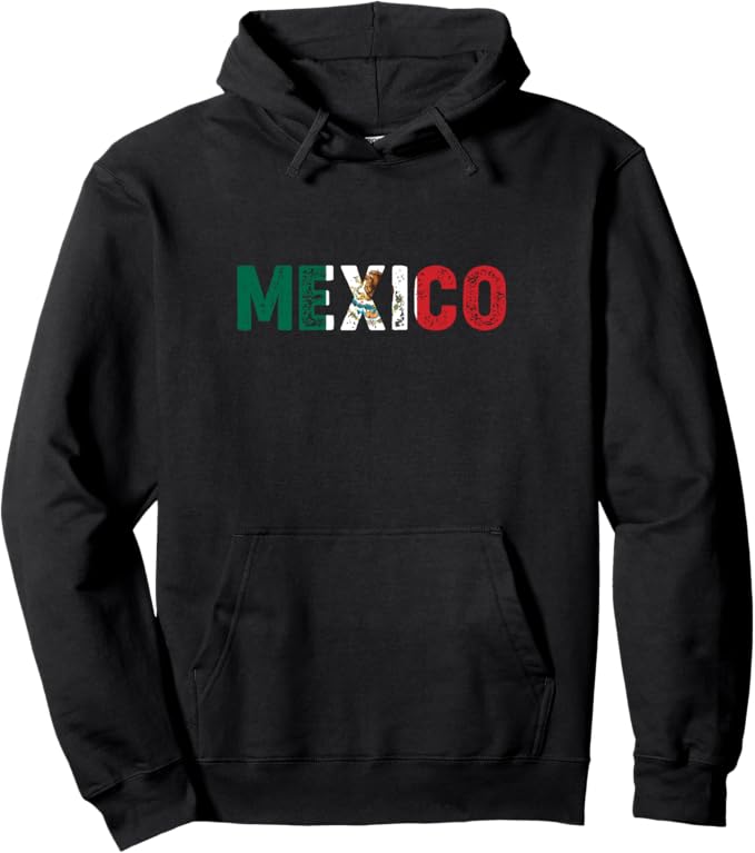 Mexico Vintage Letters Pullover Hoodie - Mexican Flag Bandera Mexicana Design