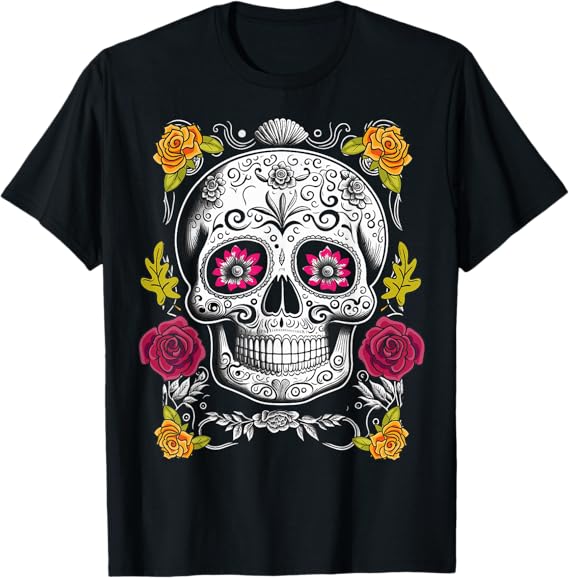 Sugar Skull Mexican Day of the Dead Men T-Shirt - Festive Dia de los Muertos Apparel