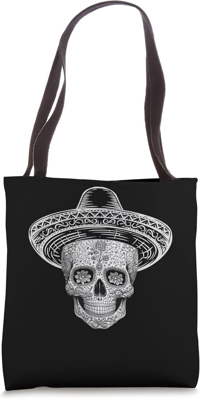 Mexican Sugar Skull Tote Bag - Day of the Dead Calaveras Sombrero Design